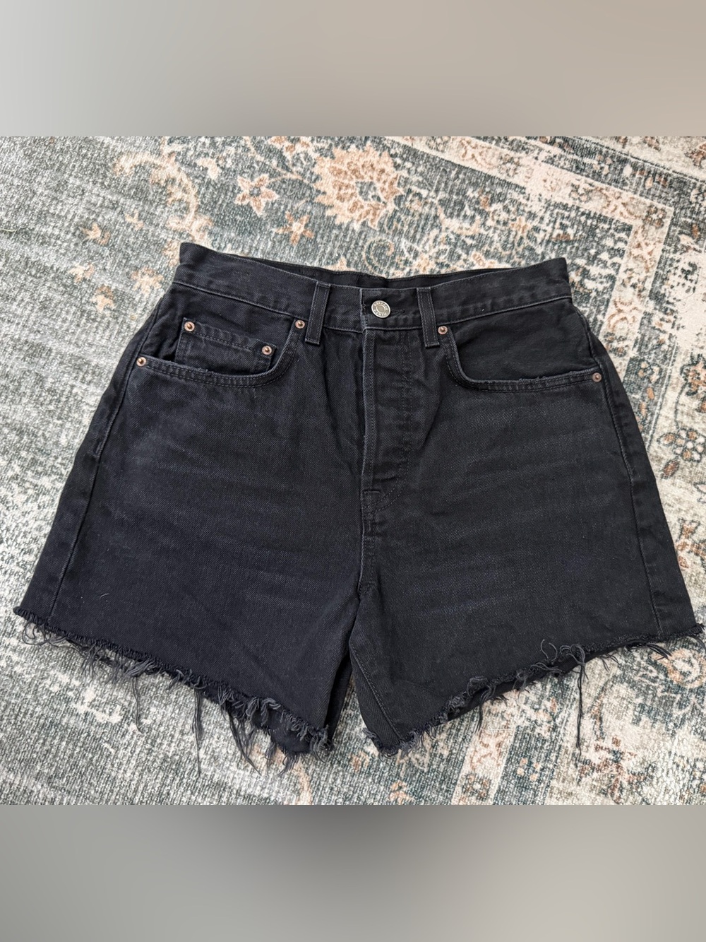 GRLFRND Black High-Rise Frayed Hem Jean Shorts